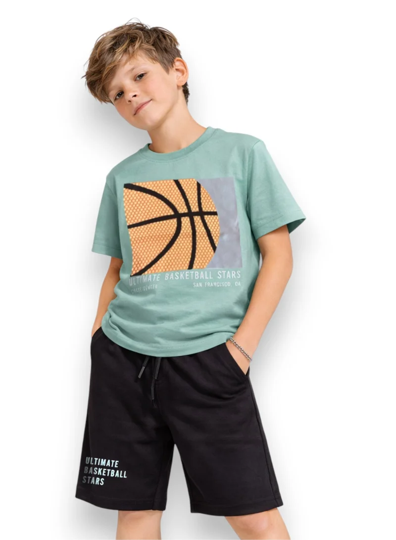 victor and jane Boys Basketball Graphic T-Shirt & Black Shorts Set